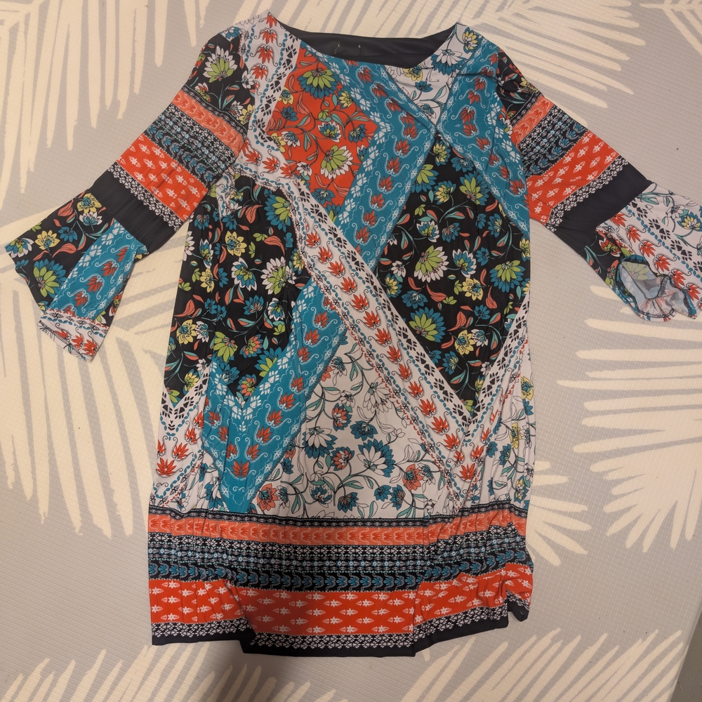 Floral Patchwork Bell Sleeve Dress